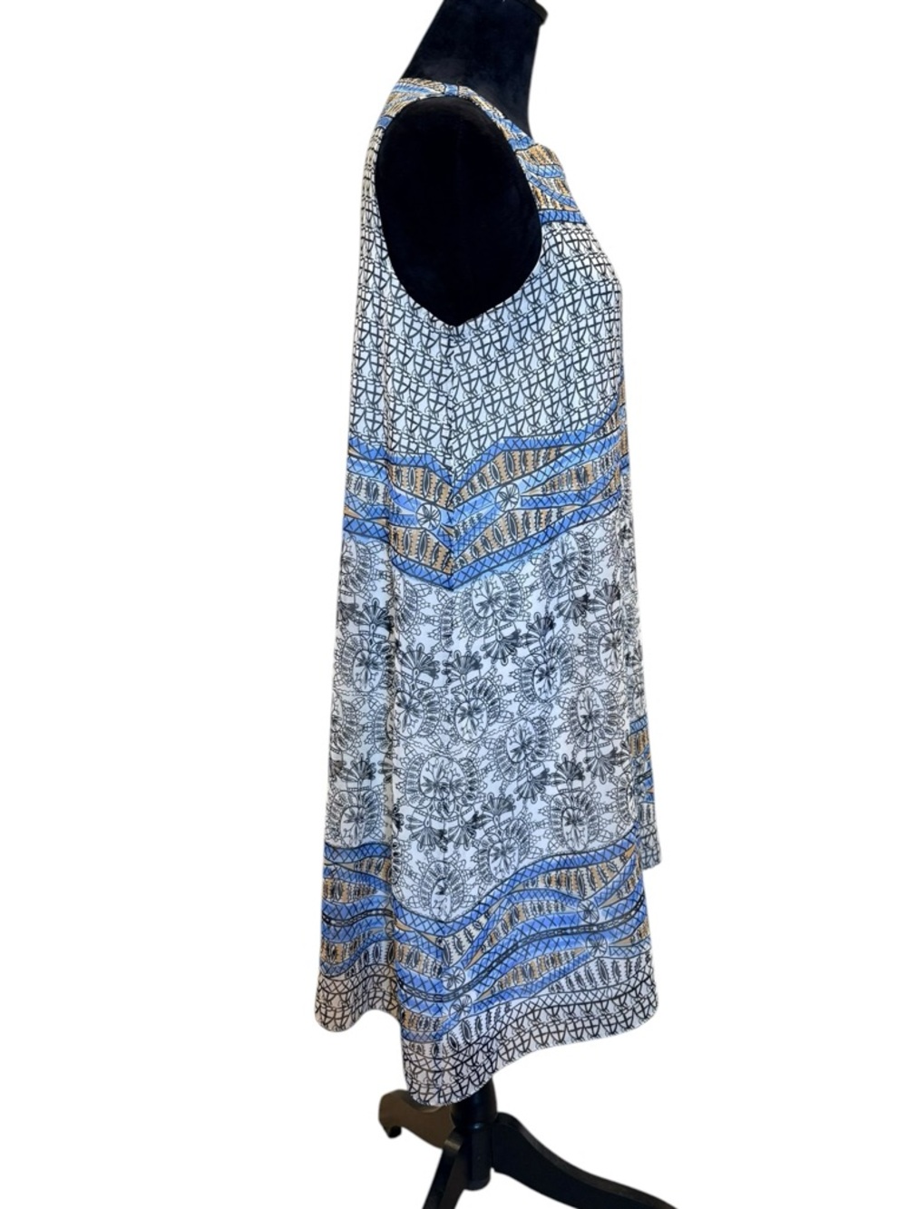 Max Studio Blue White Tribal Print Sleeveless Summer Shift Dress Medium - Picture 6 of 9
